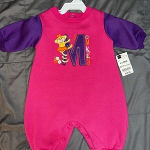 Vintage Okie Dokie Baby Colorblock Monkey Coveralls Sweater Romper NWT‎